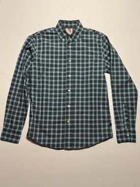RELWEN Long-Sleeve Button-Down Plaid Shirt Blue Green Black Lightweight Cotton S